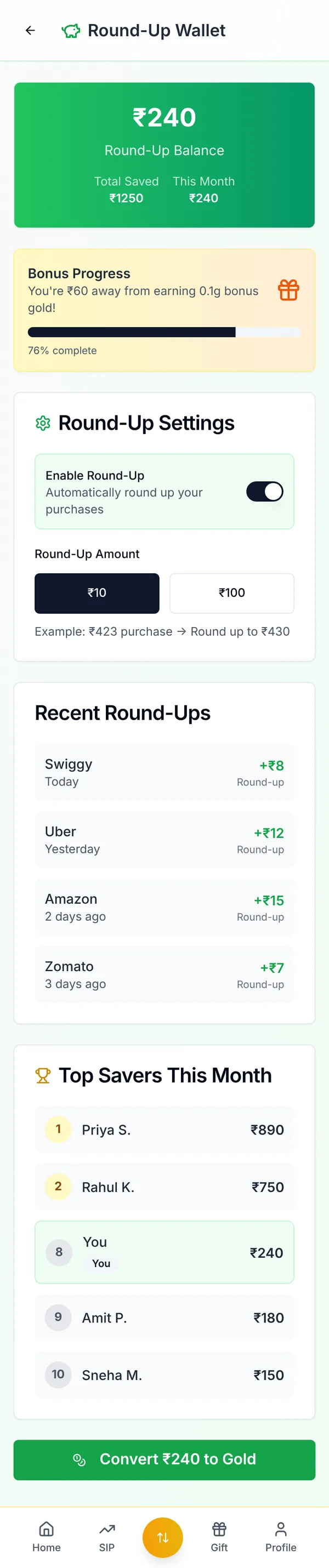 GoldLoop round-up wallet