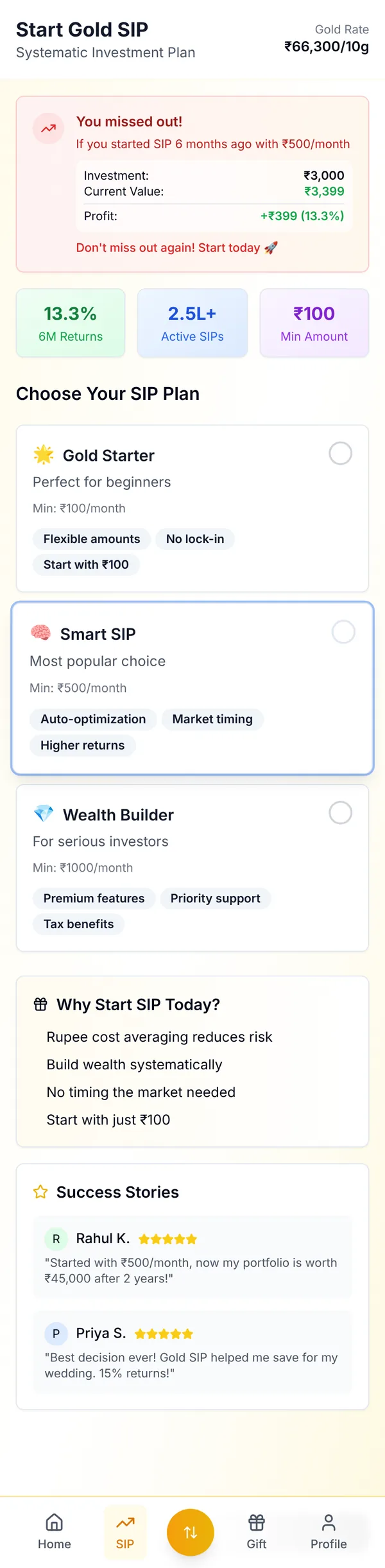 GoldLoop SIP plans screen